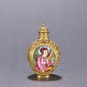 A piece of Qing Dynasty gilt window painting, enamel character story, snuff bottle