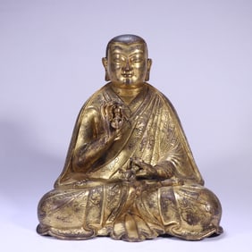 A piece of the Guru Buddha in bronze gilt of the Qing Dynasty