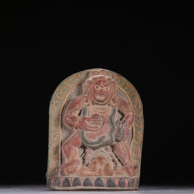 A piece of the Qing Dynasty's Tibetan mineral color yellow God of Fortune rubbing