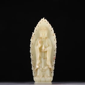 A statue of Goddess of Mercy from Hetian Topaz from the Qing Dynasty