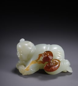 A piece of Hetian jade lingzhi boy from the Qing Dynasty