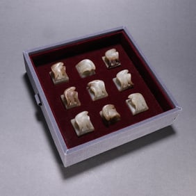 A set of ancient jade phoenix bird seals from the Han Dynasty
