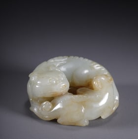 A piece of Hetian jade crouching beast from the Qing Dynasty
