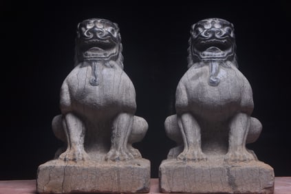 A pair of bluestone beasts from the Qing Dynasty