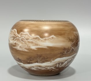 A piece of the Qing Dynasty Yongzheng year system of landscape figures snow scene brush wash