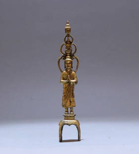A bronze gilt Buddha statue of the Northern Wei Dynasty: Northern Wei Dynasty bronze gilt Buddha statue of the Northern Wei Dynasty Size: H:23cm L:4cm W:264g (The Dimensions Of All Batches Are Manually Measured.If You Need More Detailed Information, Please