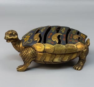 A piece of copper-gilt cloisonné turtle smoker