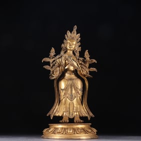 A bronze gilt bodhisattva made in the Kangxi year of the Qing Dynasty