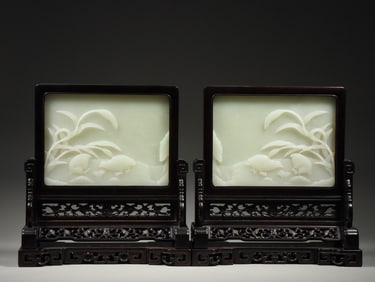 A pair of Hetian jade poetry interstitials