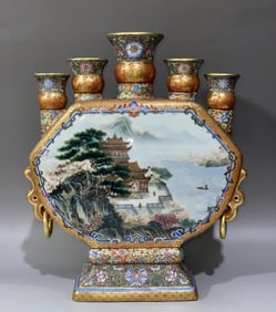 A piece of the Qing Dynasty Qianlong year of the ancient moon Xuan alum red depiction of gold Fushou