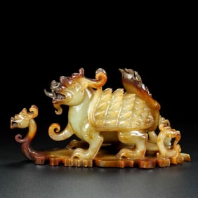 A piece of Hetian jade unicorn from the Han Dynasty
