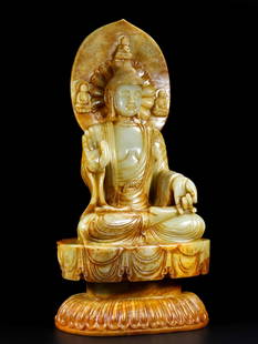 A piece of Hetian jade Buddha statue from the Han Dynasty: Han Dynasty Hetian jade Buddha statue Size: L:26cm W:16cm H:51cm W:17.5kg (The Dimensions Of All Batches Are Manually Measured.If You Need More Detailed Information, Please Contact Our Customer Servic