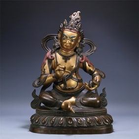 A Qing Dynasty Qianlong year of the six-grade Buddha building bronze gilt Zhen Daluo general statue
