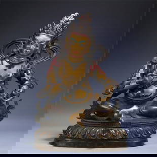 A Qing Dynasty Qianlong year of the six-grade Buddha building bronze gilt Zhen Daluo general statue: Qing Dynasty Qianlong year of the six-grade Buddha building bronze gilt Zhen Daluo general statue Size: H:52x37x27cm W:20.3kg (The Dimensions Of All Batches Are Manually Measured.If You Need More Deta