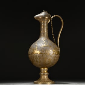 One piece sterling silver gilt hunting figure flask