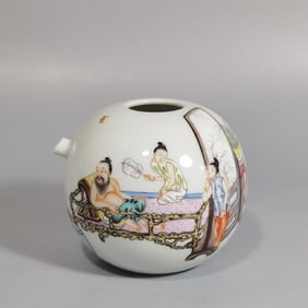 A piece of the Qing Dynasty Yongzheng year of the study pastel character story picture water bowl