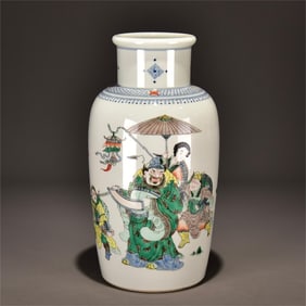 A Qing Dynasty Kangxi year of the colorful figure Zhong Kui blessed the picture soft stick mallet