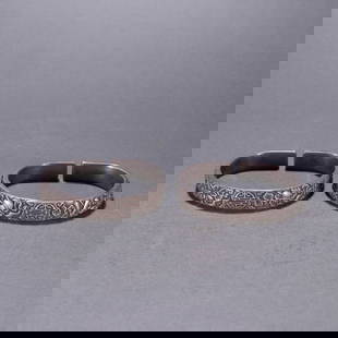 A pair of silver chisel eight treasure group longevity bracelets from the Qing Dynasty: A pair of silver chisel eight treasure group longevity bracelets of the Qing Dynasty Size: lnside D:5.2cm W:188.8g (The Dimensions Of All Batches Are Manually Measured.If You Need More Detailed Inform