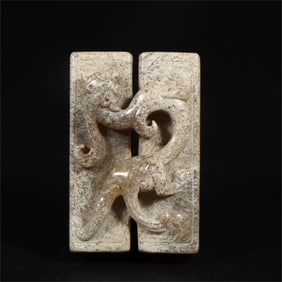 A piece of high ancient jade diptych dragon lezi