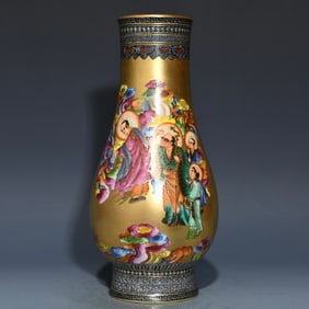A Qing Dynasty Yongzheng year made gold enamel color Arhat vase