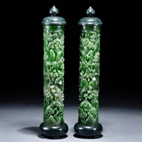A pair of Qing Dynasty jasper incense sticks