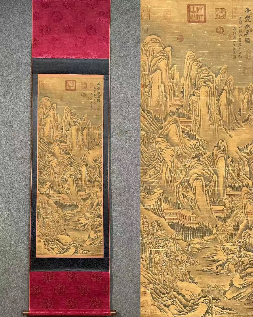 A picture of Wang Wei's secluded residence on silk peaks: Wang Wei's secluded dwelling on silk peaks Size: 50x135cm (The Dimensions Of All Batches Are Manually Measured.If You Need More Detailed Information, Please Contact Our Customer Service Before Bidding