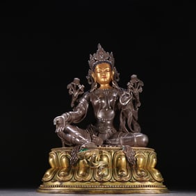 A sterling silver Tara statue from the Qing Dynasty
