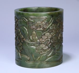 A piece of Hetian jasper character story pen holder from the Qing Dynasty