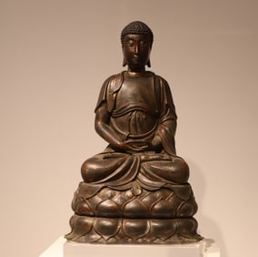A bronze lacquered gold statue of Shakyamuni Buddha from the Ming Dynasty
