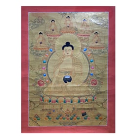 One piece of Natural Mineral Color Medicine Buddha Thangka Gold Card