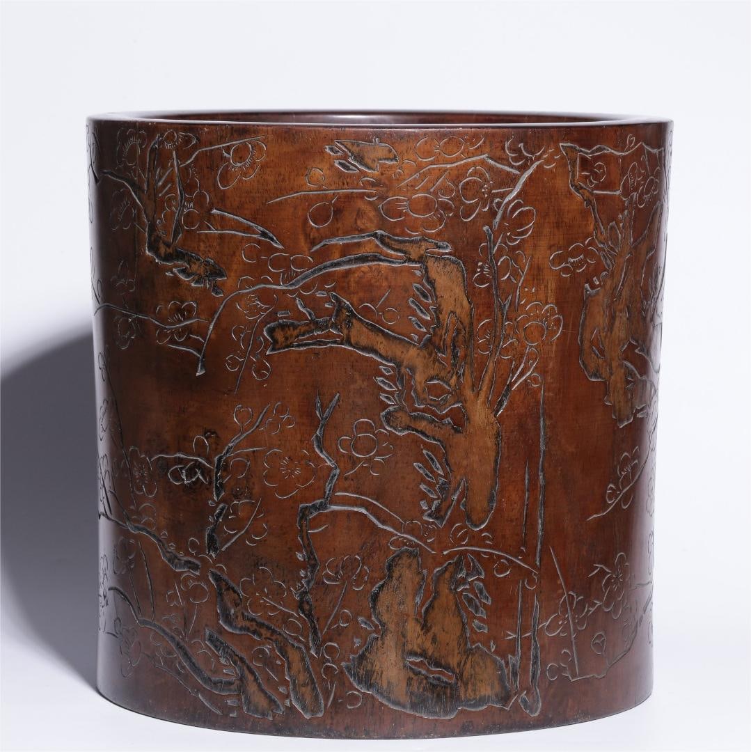 A piece of Huanghuali engraved plum blossom pen holder from the Qing Dynasty (1 of 9)