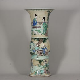 A piece of the Qing Dynasty Kangxi year of the Huang Di Su three-color character story flower goose