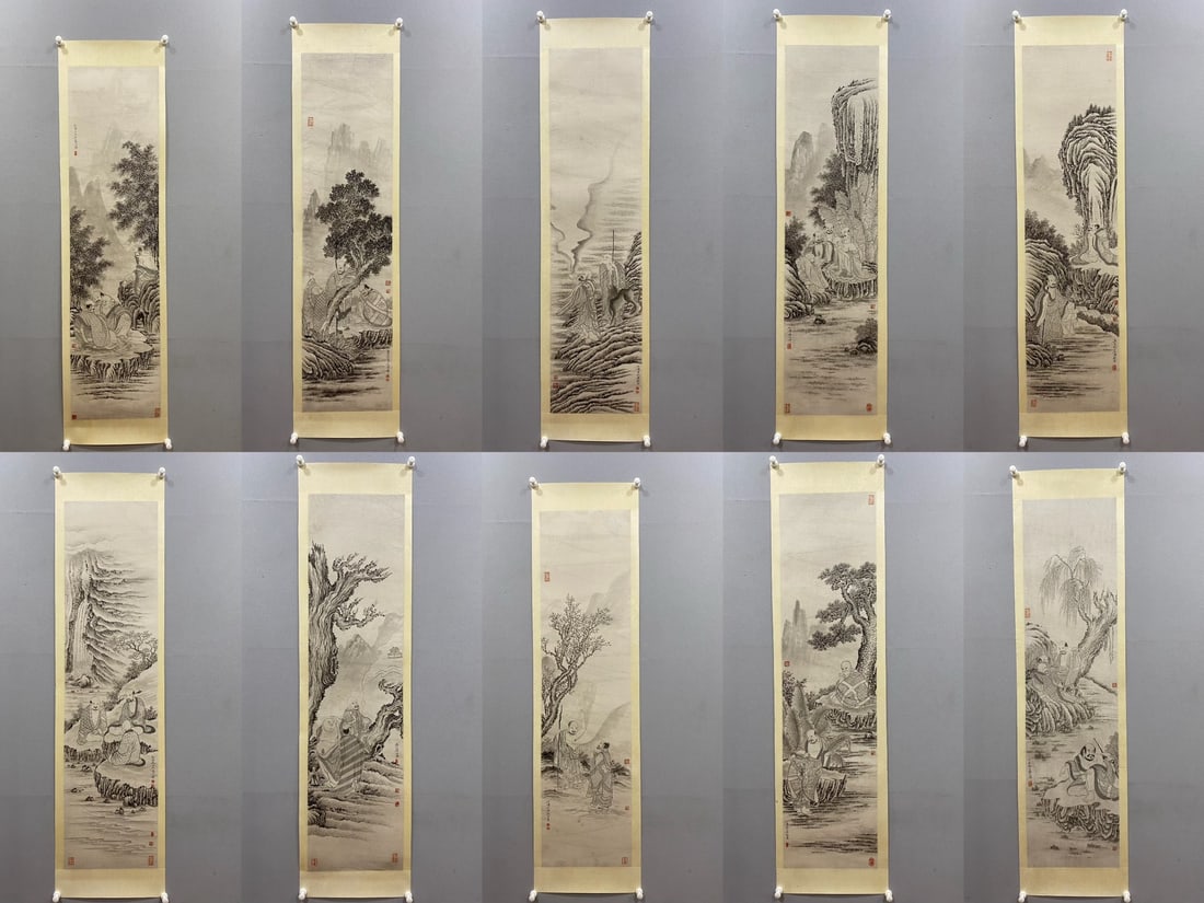 A picture of Shi Tao's Tuas Arhat has a total of 50 pieces with boxes: Shi Tao's Tuas Arhat has a total of 50 pieces with boxes Size: Painting core 138×34cm (The Dimensions Of All Batches Are Manually Measured.If You Need More Detailed Information, Please Contact Our Cu
