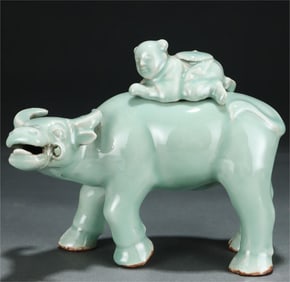 A shepherd boy riding a bull in the Longquan kiln of the Song Dynasty