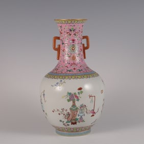 A Qing Dynasty Daoguangnian pastel Bogutu amphora appreciation bottle