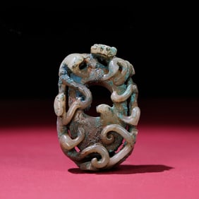 A piece of exquisite Hetian jade, white jade, raw pit, uncleaned seeds, hollow high-relief, dragon