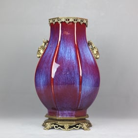 A piece of exquisite kiln glaze inlaid with copper sheep's head amphora Bafang Fu barrel