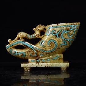 A beautiful old jade inlaid turquoise cup