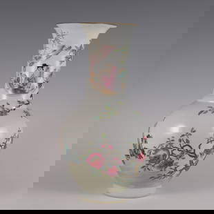 A Qing Dynasty Yongzheng year made pastel flowers and birds character story vase: Qing Dynasty Yongzheng year made pastel flowers and birds character story vase SIZE: 37cm Belly diameter:19cm Calibre:12.6cm (The Dimensions Of All Batches Are Manually Measured.If You Need More Detai
