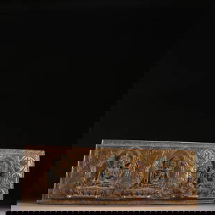 A gold Buddha plate painted on the end stone of the Qing Dynasty: The end stone of the Qing Dynasty depicts the gold Buddha plate SIZE: W:30.5 × 11.5cm W:2175.2g (The Dimensions Of All Batches Are Manually Measured.If You Need More Detailed Information, Please Cont