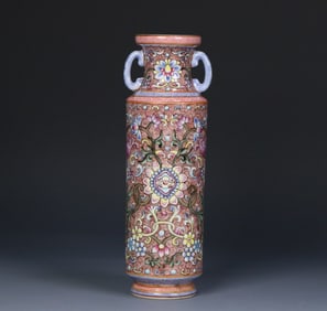 A Qing Dynasty Qianlong official kiln enamel color entwined flower amphora