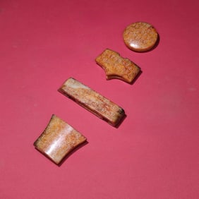 A set of exquisite Hetian jade full of inscription sword ornaments