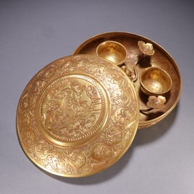 A set of bronzed wine cup boxes from the Tang Dynasty