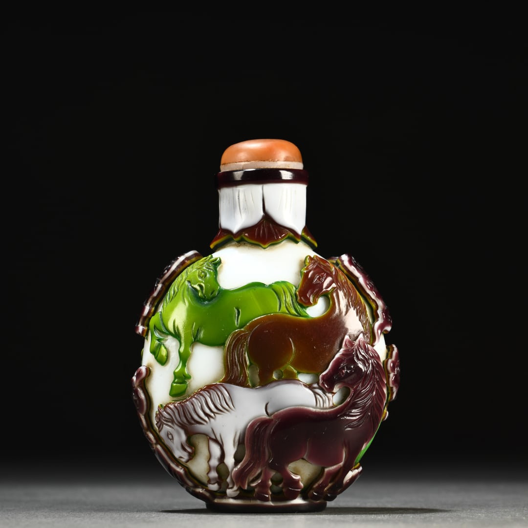 A piece of exquisite glazed multi-layer nesting eight-horse galloping snuff bottle (1 of 9)