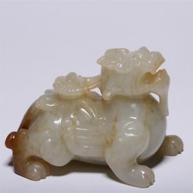 A piece of the war Han's Hetian white jade god man beast ornament