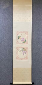 A double-dug vertical scroll of Lu Xiaoman's flowers on paper