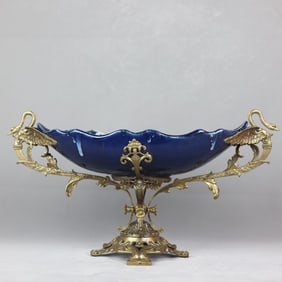 A beautiful blue kiln glazed copper fruit plate