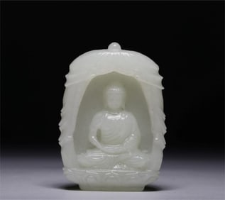 A Hetian white jade Shakyamuni pendant from the Qing Dynasty