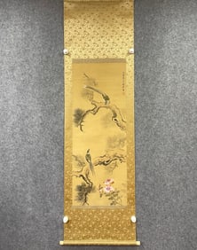 A vertical scroll of Lu Hui's flowers and birds on silk