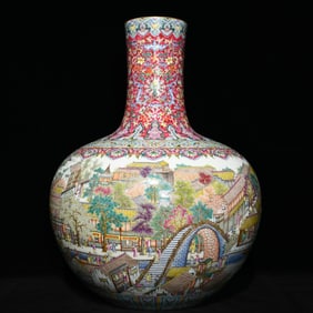 A piece of the Qing Dynasty Qianlong year of the pastel Gusu prosperous picture of the heavenly
